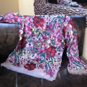 Kevan Hall Floral Embroidered Sheet Organza Top S